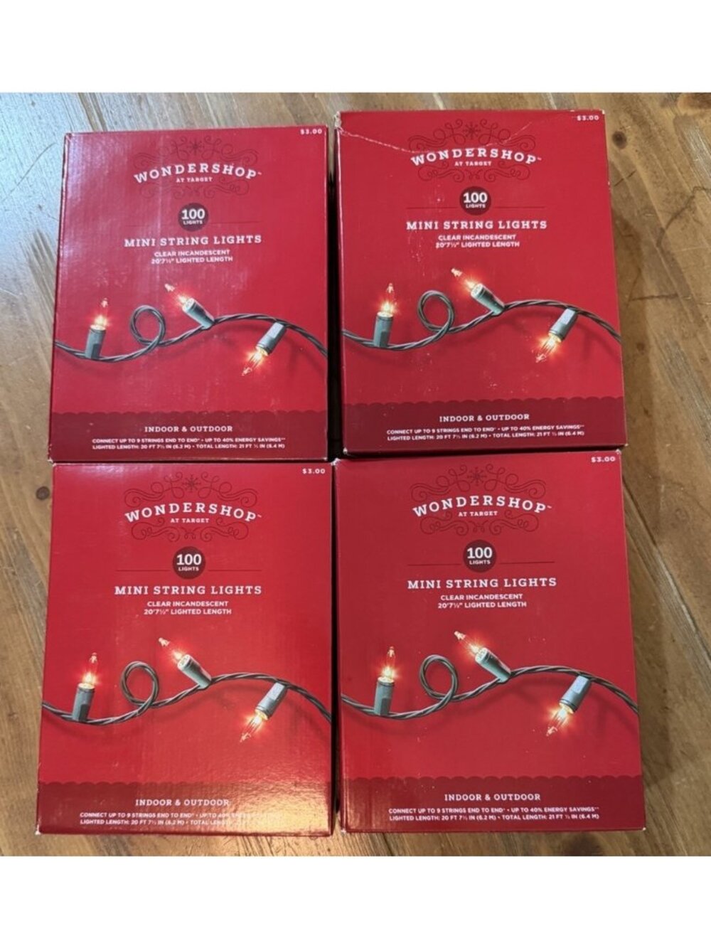 New-Christmas Lights 4 Boxes Wondershop 100 Bulbs White Mini Lights Green Wire